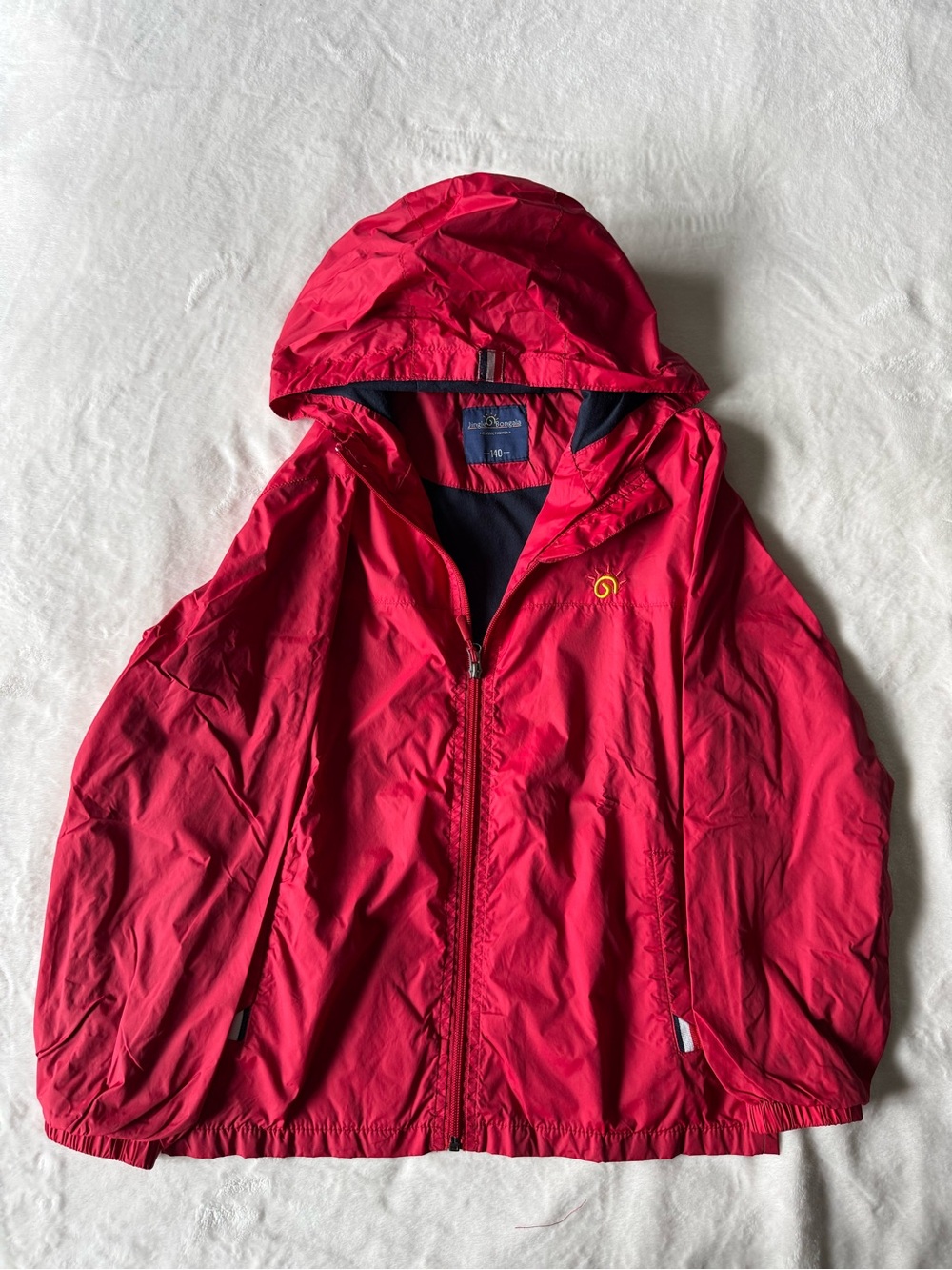 Bright Red Kids Hooded Rain Jacket with Windproof Shell